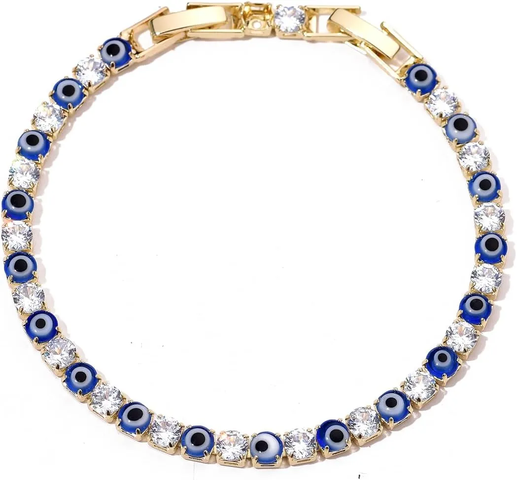 Evil Eye Bracelets for Women 18K Gold and Silver Filled with 4MM Cubic Zirconia Tennis Bracelet Evil Eye Jewelry