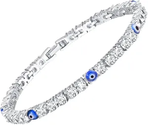 Evil Eye Bracelets for Women 18K Gold and Silver Filled with 4MM Cubic Zirconia Tennis Bracelet Evil Eye Jewelry