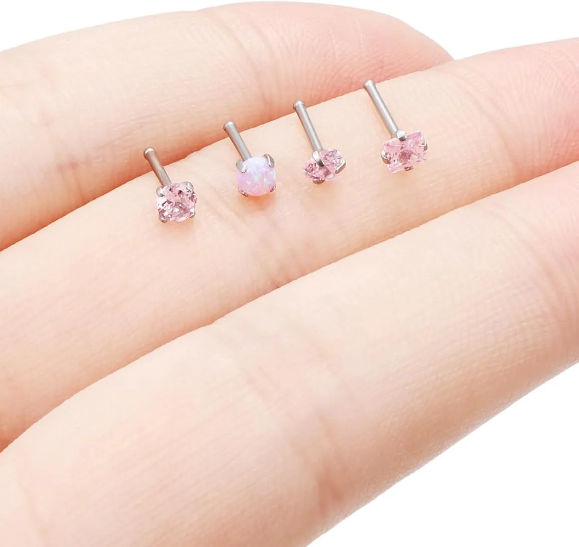 F136 Titanium Nose Rings Studs 20G Straight Nose Stud L Shaped Nose Studs Nose Screw Studs Diamond Nose Stud Heart Nose Stud Corkscrew Nose Studs Opal Nose Stud Square Diamond Nose Stud