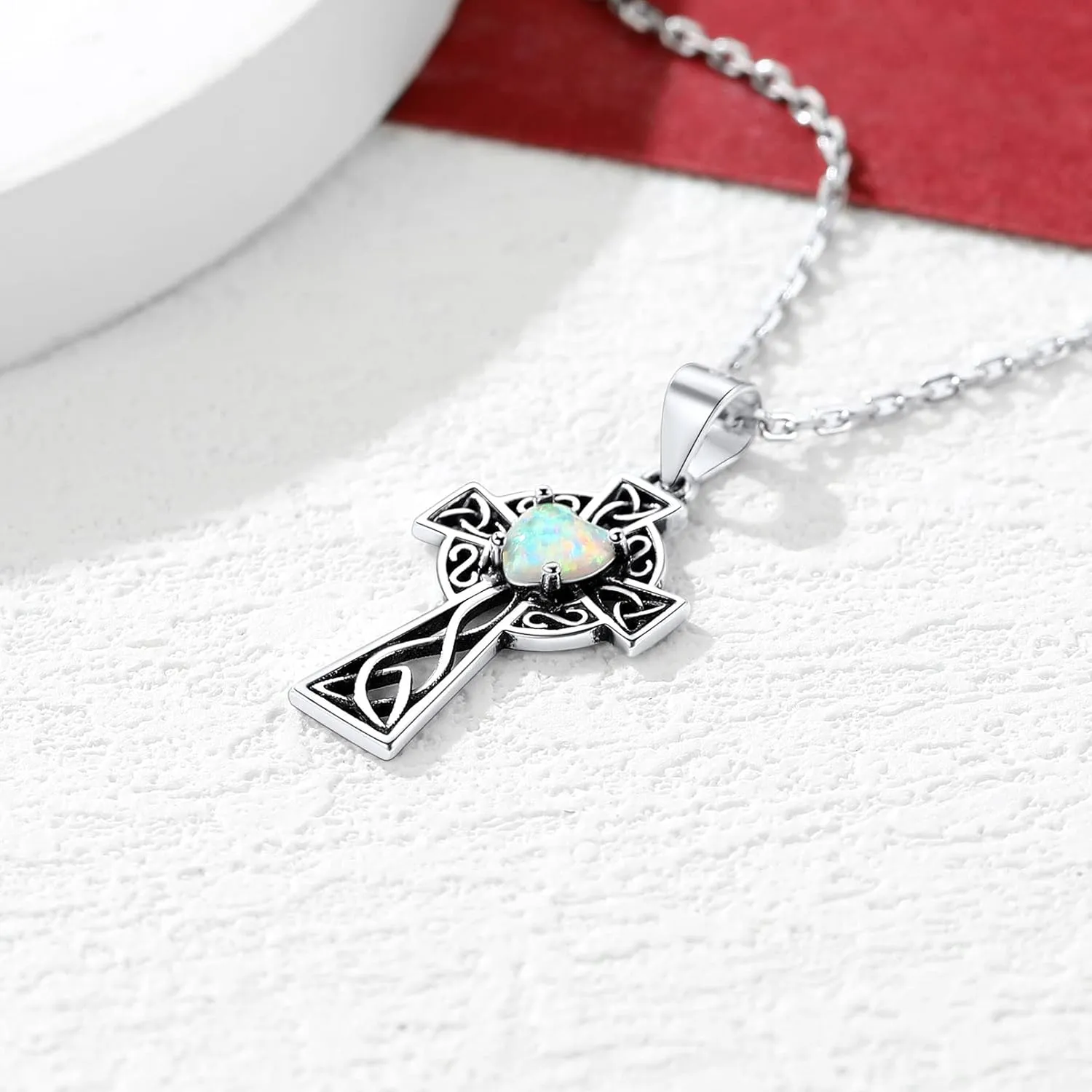 FaithHeart Celtic Knot Pendant Necklace Sterling Silver Irish Jewelry for Women Men Heart/Triangle Vintage/Cross Pendant Necklaces with 20 in Rolo Chain