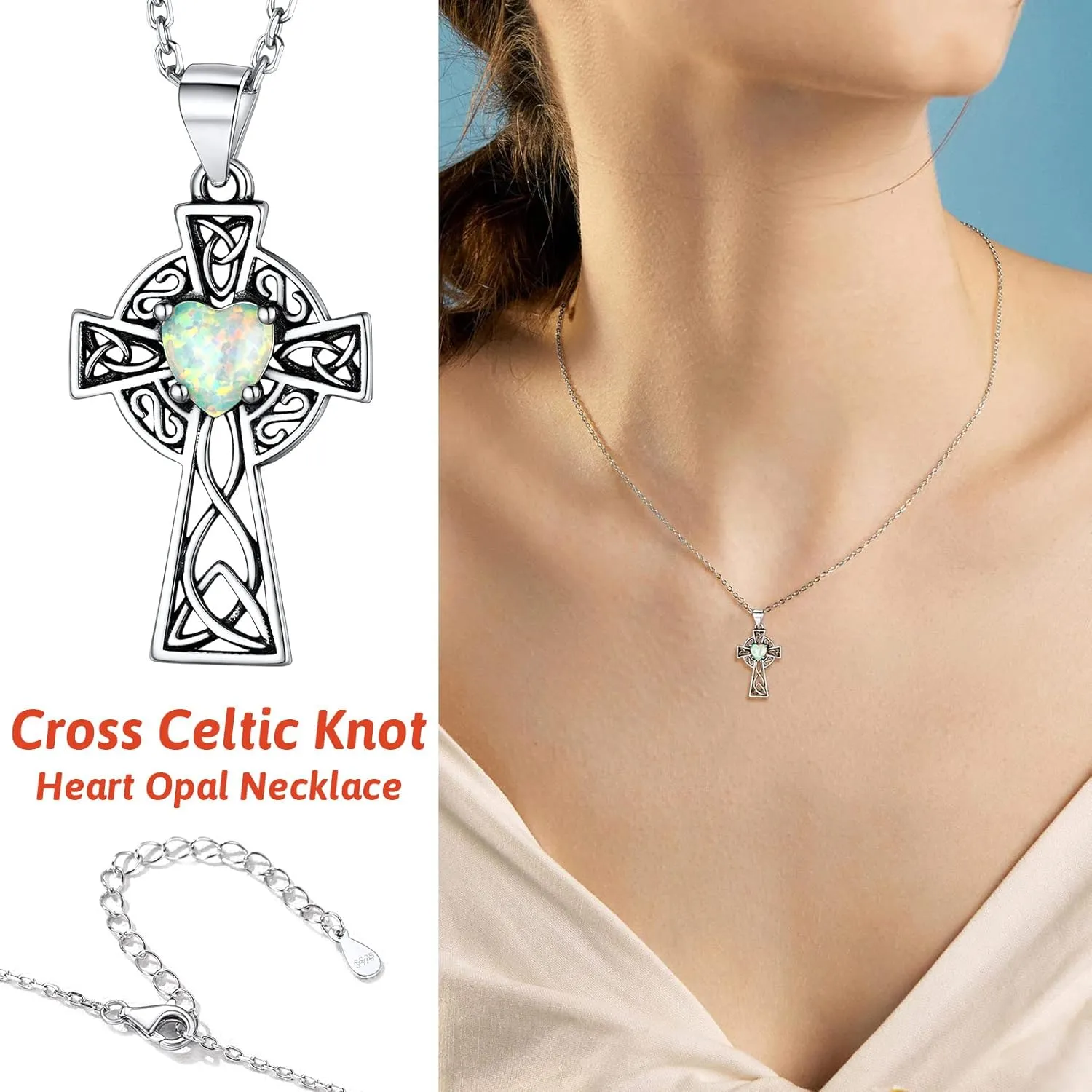 FaithHeart Celtic Knot Pendant Necklace Sterling Silver Irish Jewelry for Women Men Heart/Triangle Vintage/Cross Pendant Necklaces with 20 in Rolo Chain