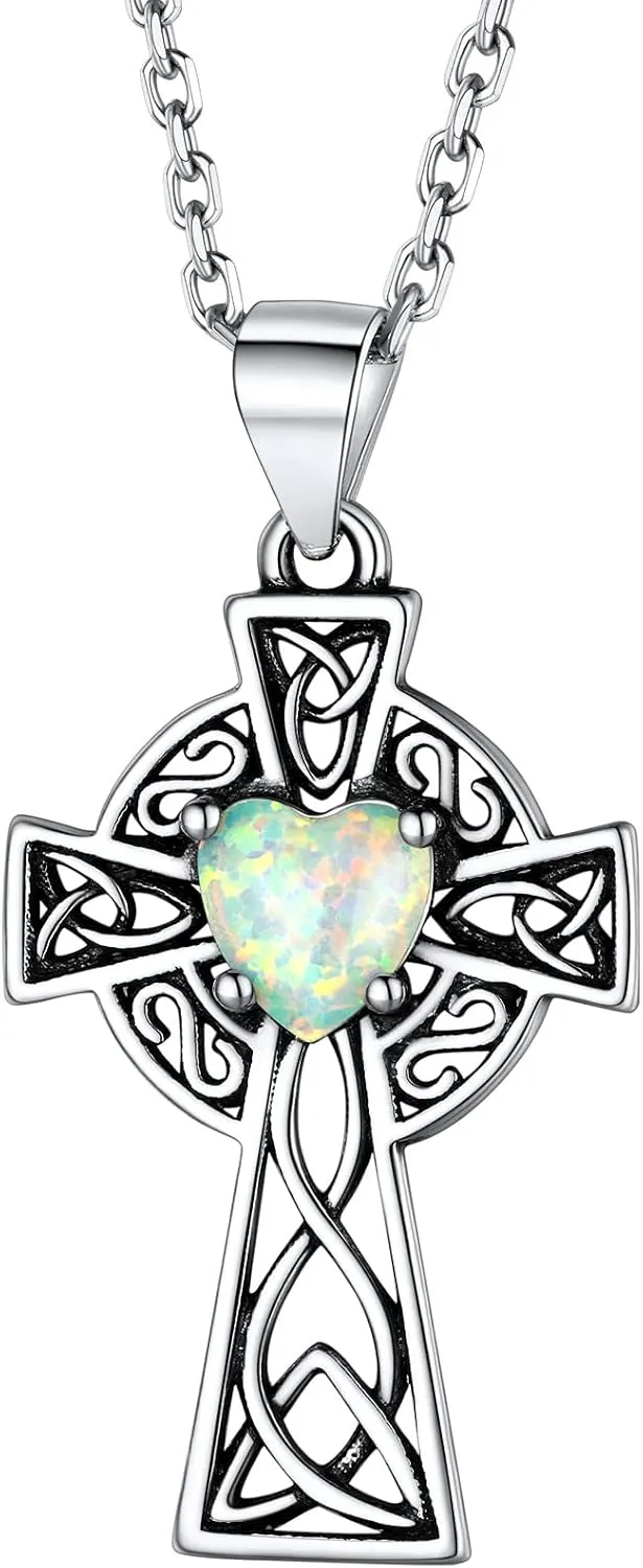FaithHeart Celtic Knot Pendant Necklace Sterling Silver Irish Jewelry for Women Men Heart/Triangle Vintage/Cross Pendant Necklaces with 20 in Rolo Chain