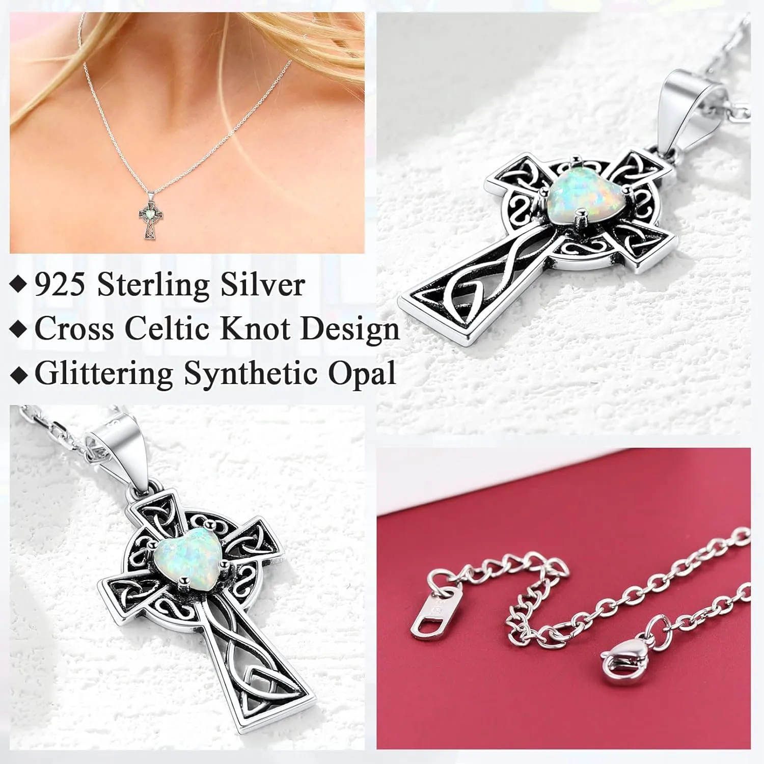 FaithHeart Celtic Knot Pendant Necklace Sterling Silver Irish Jewelry for Women Men Heart/Triangle Vintage/Cross Pendant Necklaces with 20 in Rolo Chain