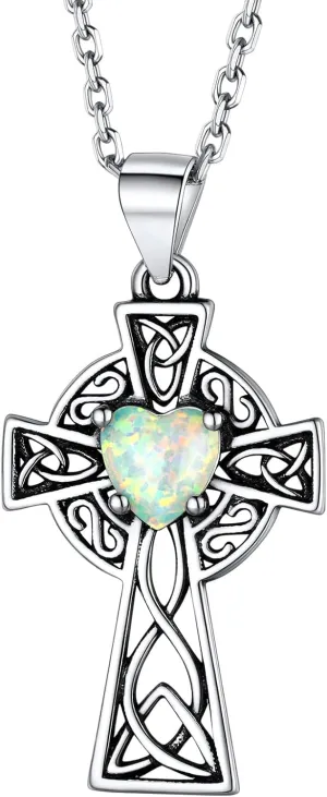 FaithHeart Celtic Knot Pendant Necklace Sterling Silver Irish Jewelry for Women Men Heart/Triangle Vintage/Cross Pendant Necklaces with 20 in Rolo Chain