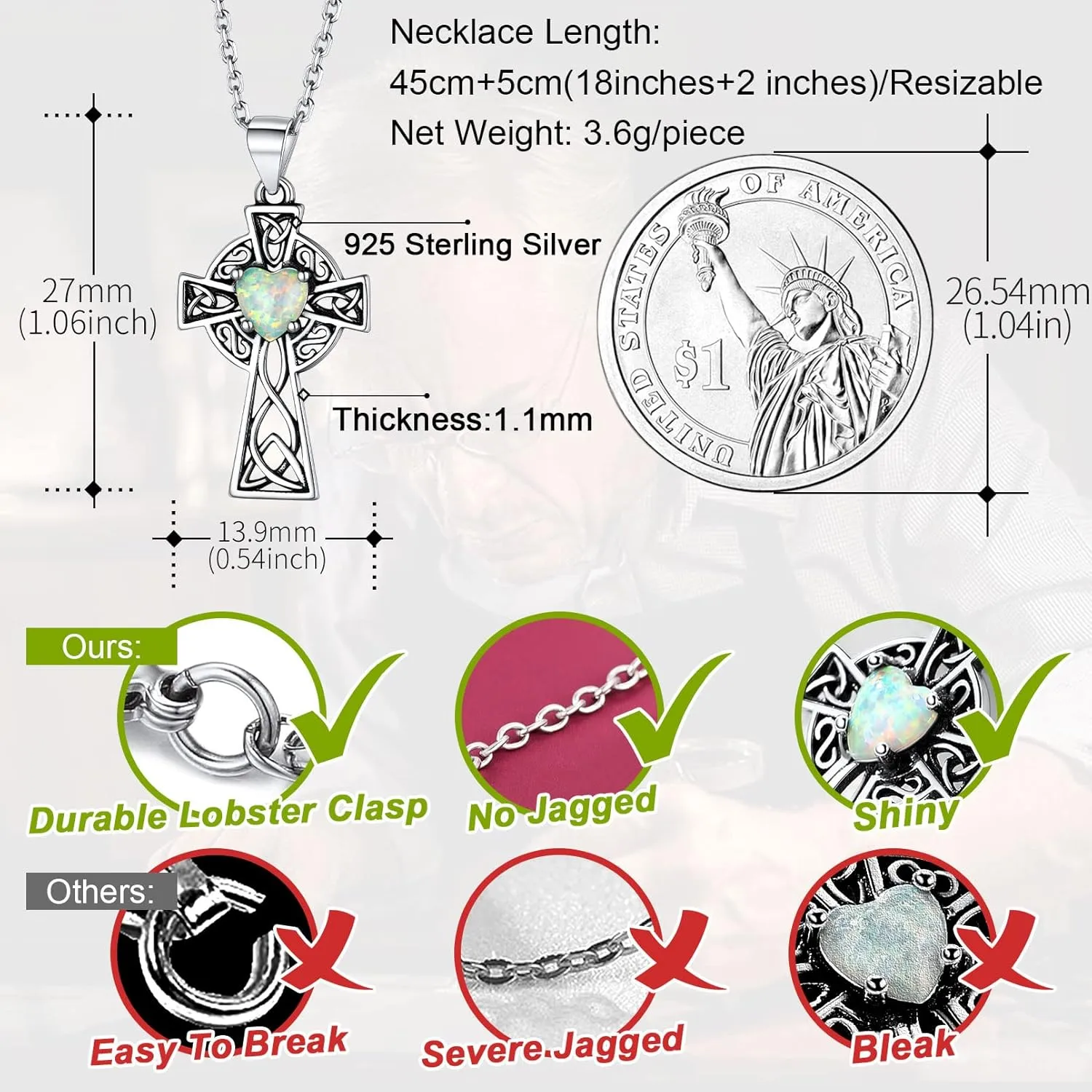 FaithHeart Celtic Knot Pendant Necklace Sterling Silver Irish Jewelry for Women Men Heart/Triangle Vintage/Cross Pendant Necklaces with 20 in Rolo Chain