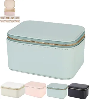 Familiarn Jewelry Case,Travel Jewelry Box with Small Pouches,Portable PU Leather with 6/8/12 Small Pouches,for Women Girl Necklace Rings Earrings Bags Mothers Day Gifts (8PCS Pouches-Blue)