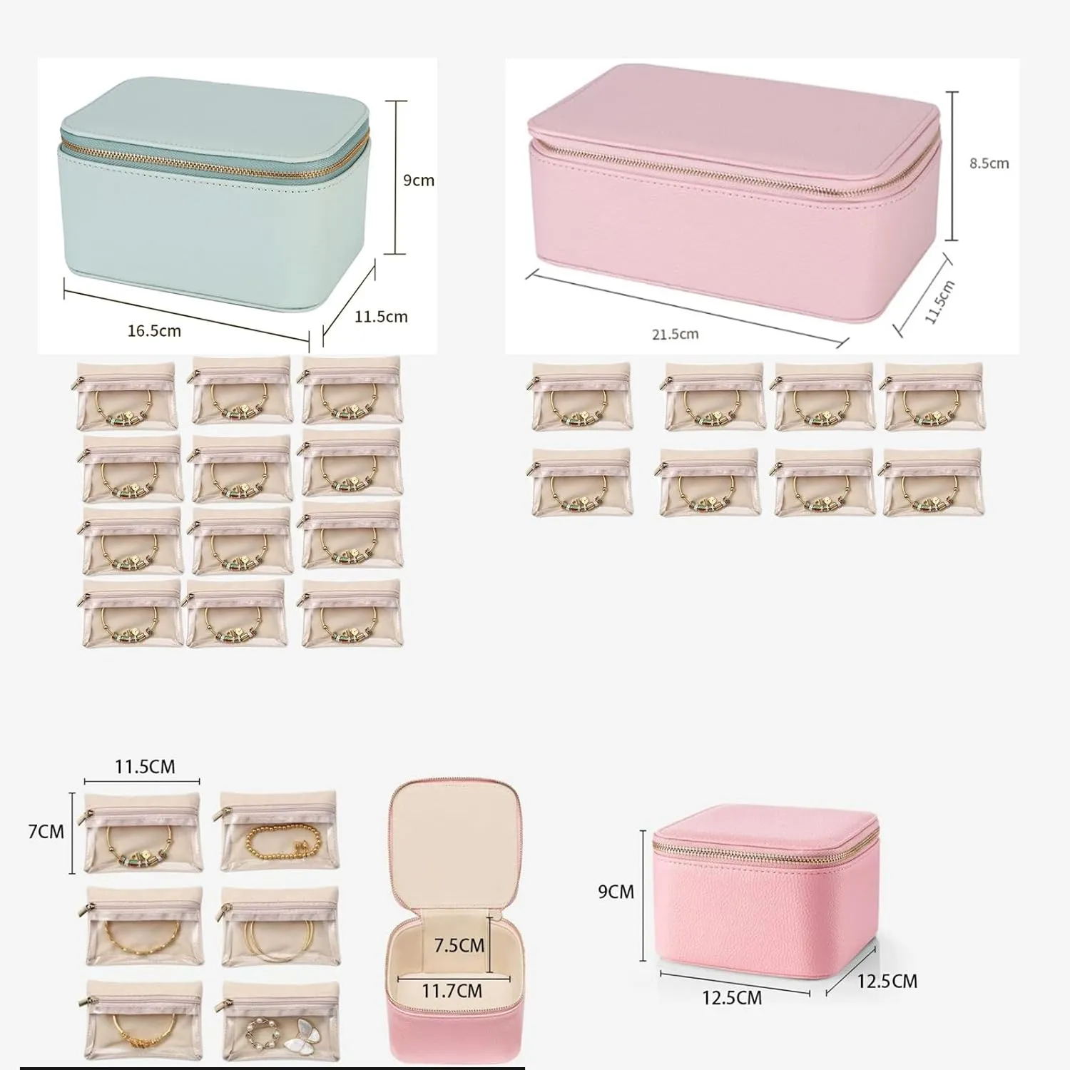 Familiarn Jewelry Case,Travel Jewelry Box with Small Pouches,Portable PU Leather with 6/8/12 Small Pouches,for Women Girl Necklace Rings Earrings Bags Mothers Day Gifts (8PCS Pouches-Blue)