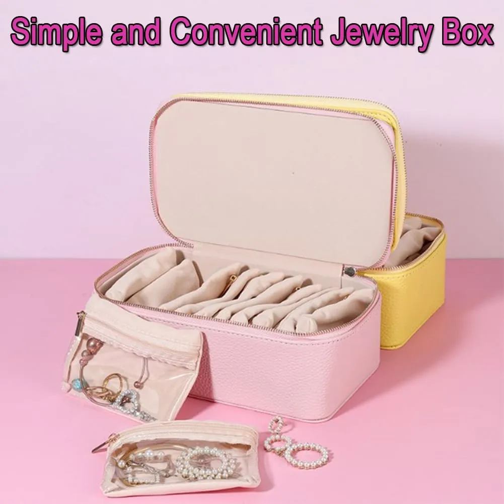 Familiarn Travel Jewelry Box with Small Pouches, Portable PU Leather Jewelry Organizer Box with 12 Small Pouches, For Girls Womens Earring, Necklace, Rings, Bracelets, Waterproof Design (Beige)