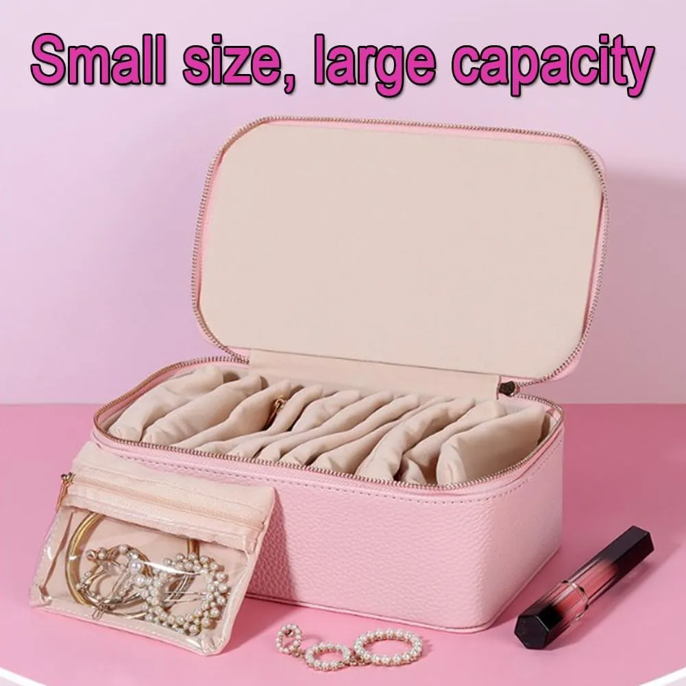 Familiarn Travel Jewelry Box with Small Pouches, Portable PU Leather Jewelry Organizer Box with 12 Small Pouches, For Girls Womens Earring, Necklace, Rings, Bracelets, Waterproof Design (Beige)