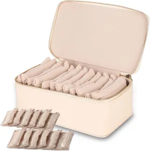 Familiarn Travel Jewelry Box with Small Pouches, Portable PU Leather Jewelry Organizer Box with 12 Small Pouches, For Girls Womens Earring, Necklace, Rings, Bracelets, Waterproof Design (Beige)