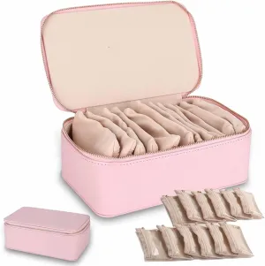 Familiarn Travel Jewelry Box with Small Pouches,2025 New Portable PU Leather Jewelry Organizer Box with 12 Small Pouches, For Girls Womens Earring, Necklace, Rings, Bracelets (Pink)