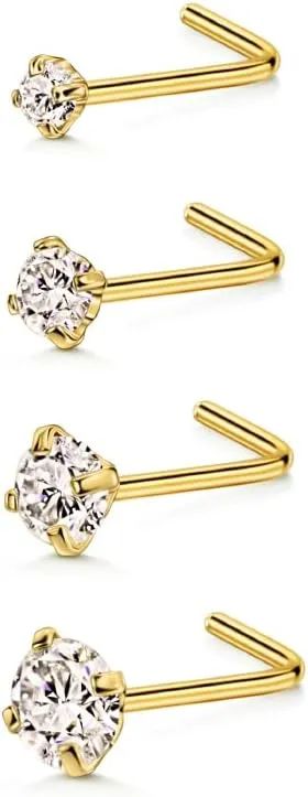 FANSING 4 Pieces Different Sizes 316L Surgical Steel Nose Studs L Shaped