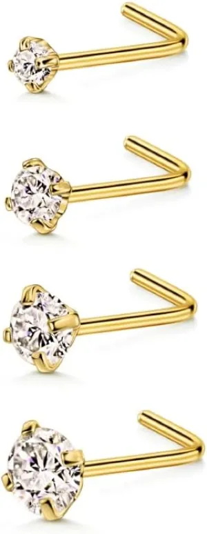 FANSING 4 Pieces Different Sizes 316L Surgical Steel Nose Studs L Shaped