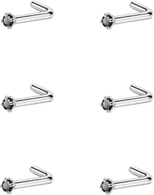 FANSING Nose Studs for Women Men L Shaped Nose Rings Surgical Steel Nostril Piercing Jewelry with Cubic Zirconia End