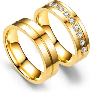 Fashion 18K Gold Stainless Steel Crystal Band Rings