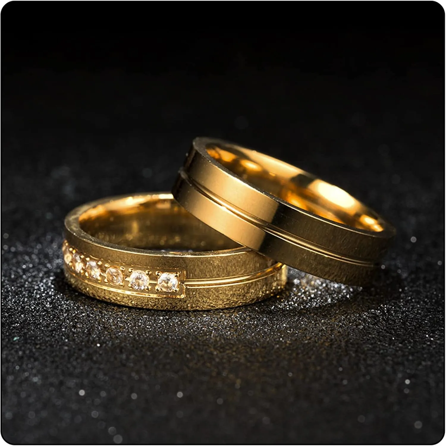 Fashion 18K Gold Stainless Steel Crystal Band Rings