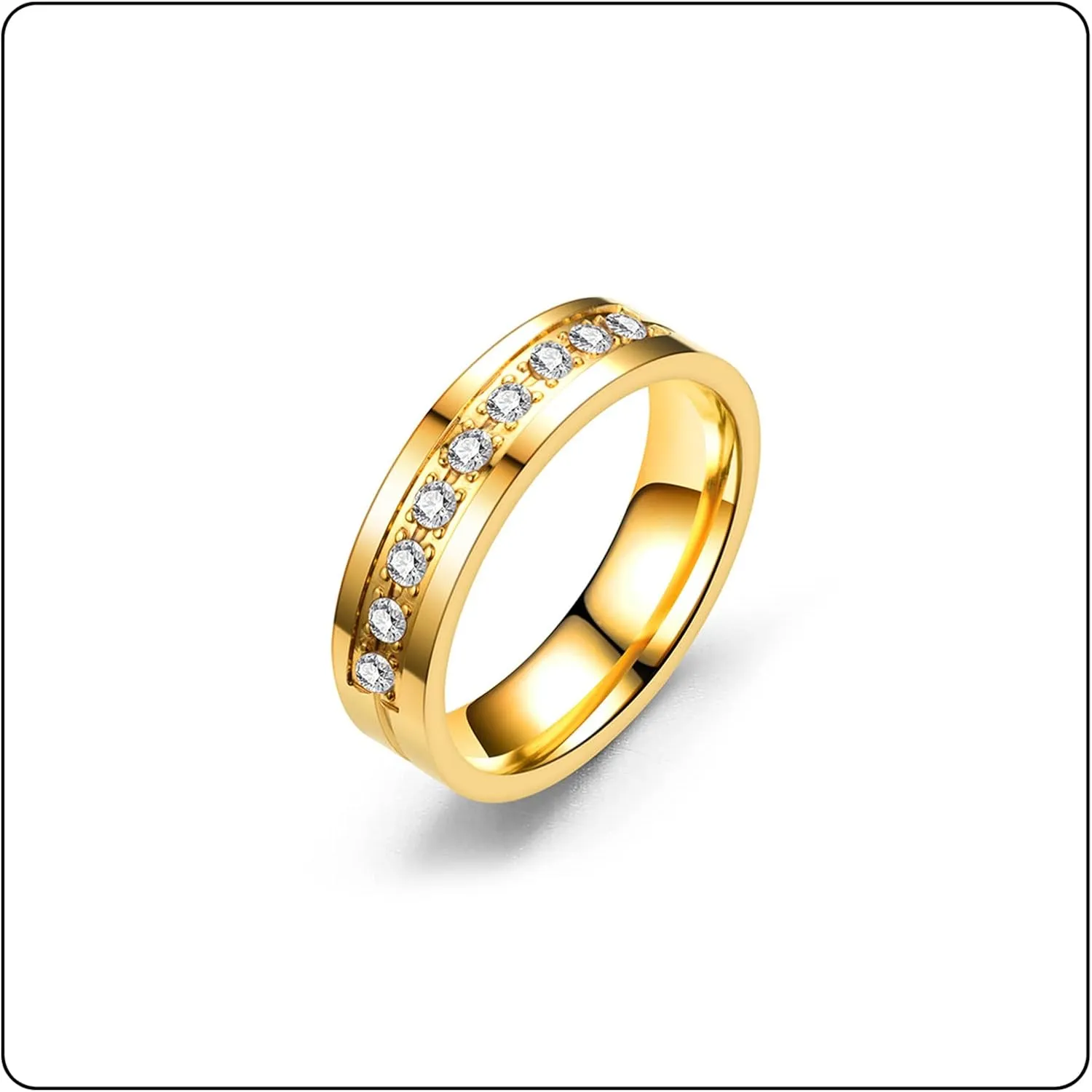 Fashion 18K Gold Stainless Steel Crystal Band Rings