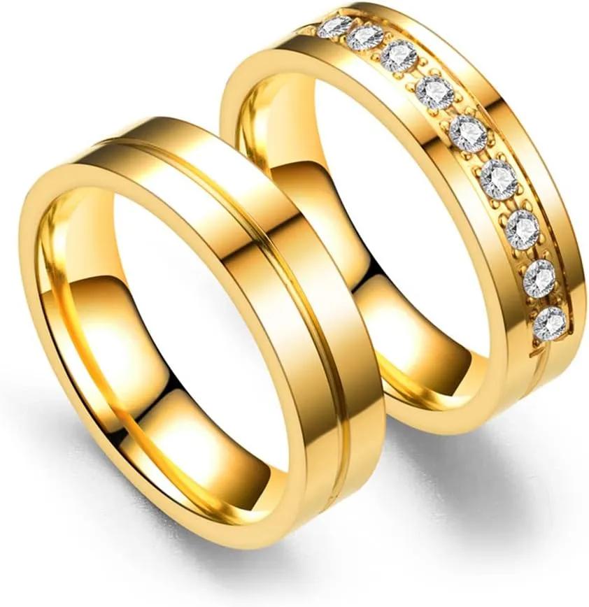 Fashion 18K Gold Stainless Steel Crystal Band Rings