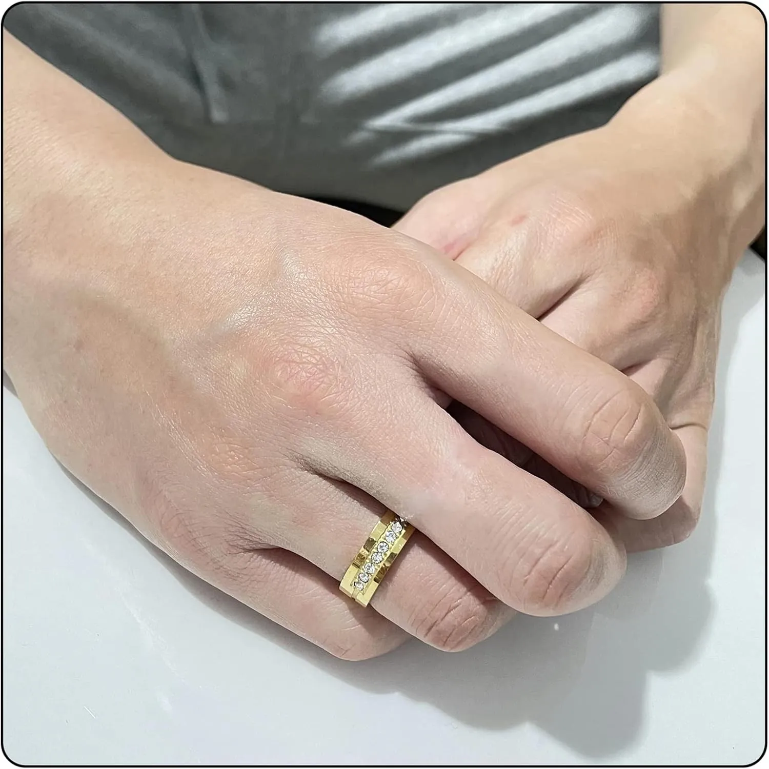 Fashion 18K Gold Stainless Steel Crystal Band Rings