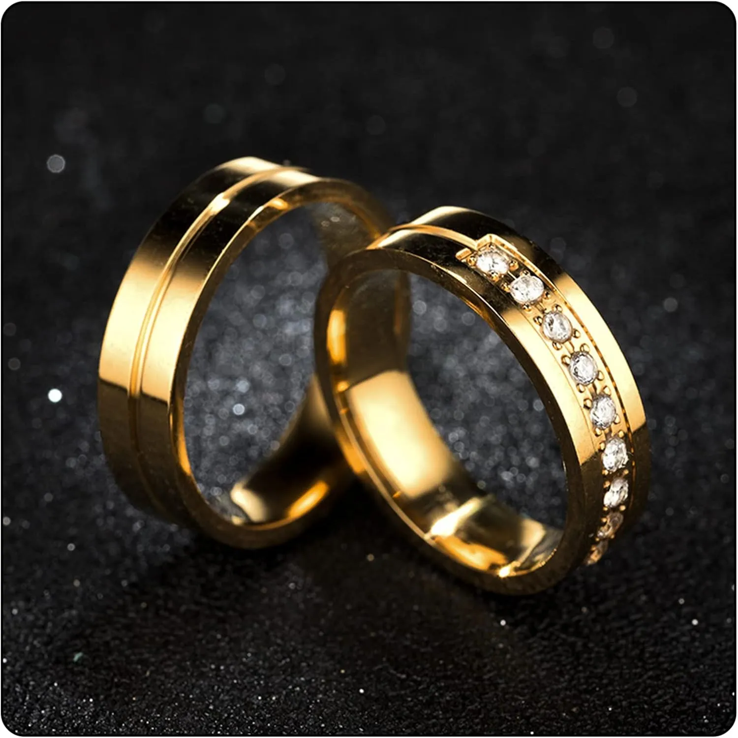 Fashion 18K Gold Stainless Steel Crystal Band Rings
