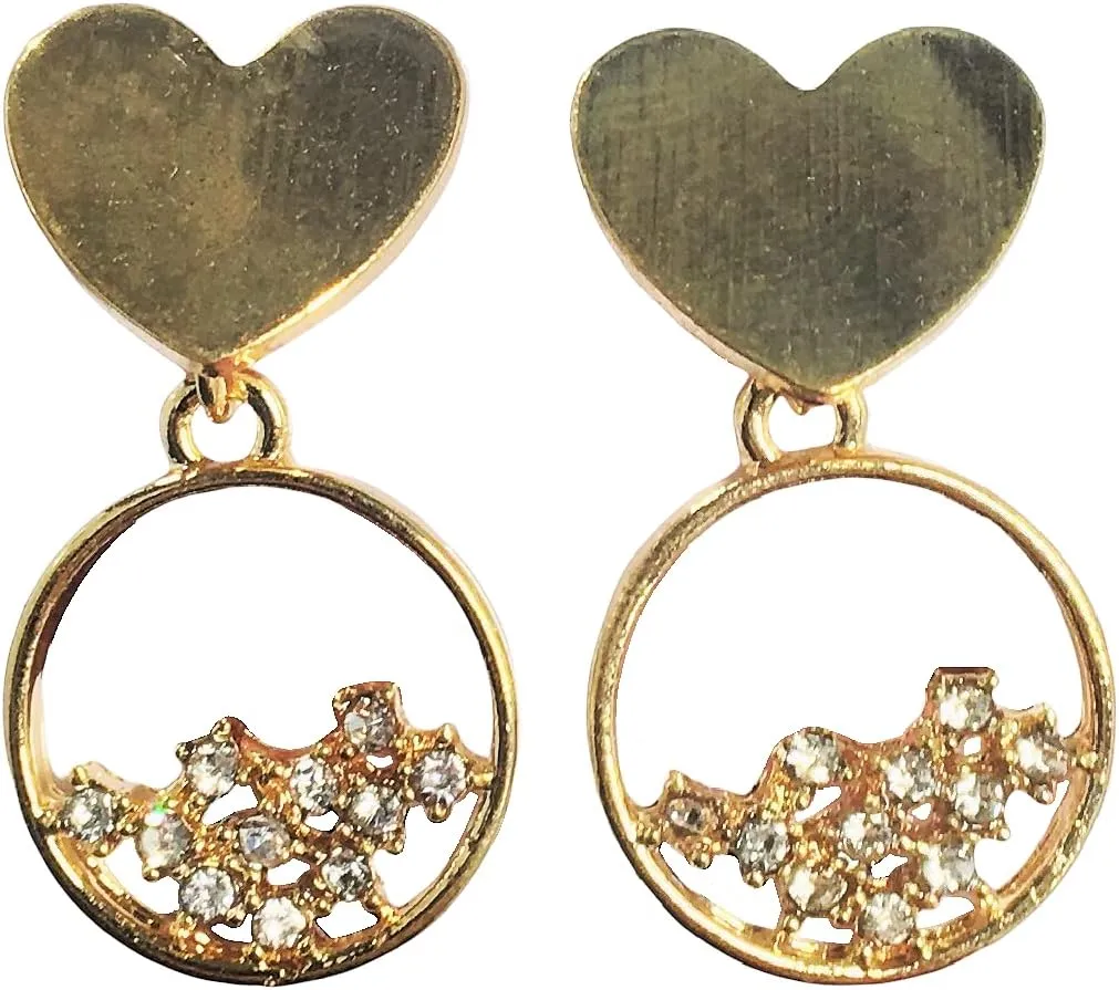 Fashion Earrings Heart Circle Dangle Crystal Gold Platted Jewelry