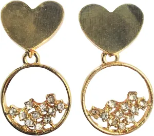 Fashion Earrings Heart Circle Dangle Crystal Gold Platted Jewelry