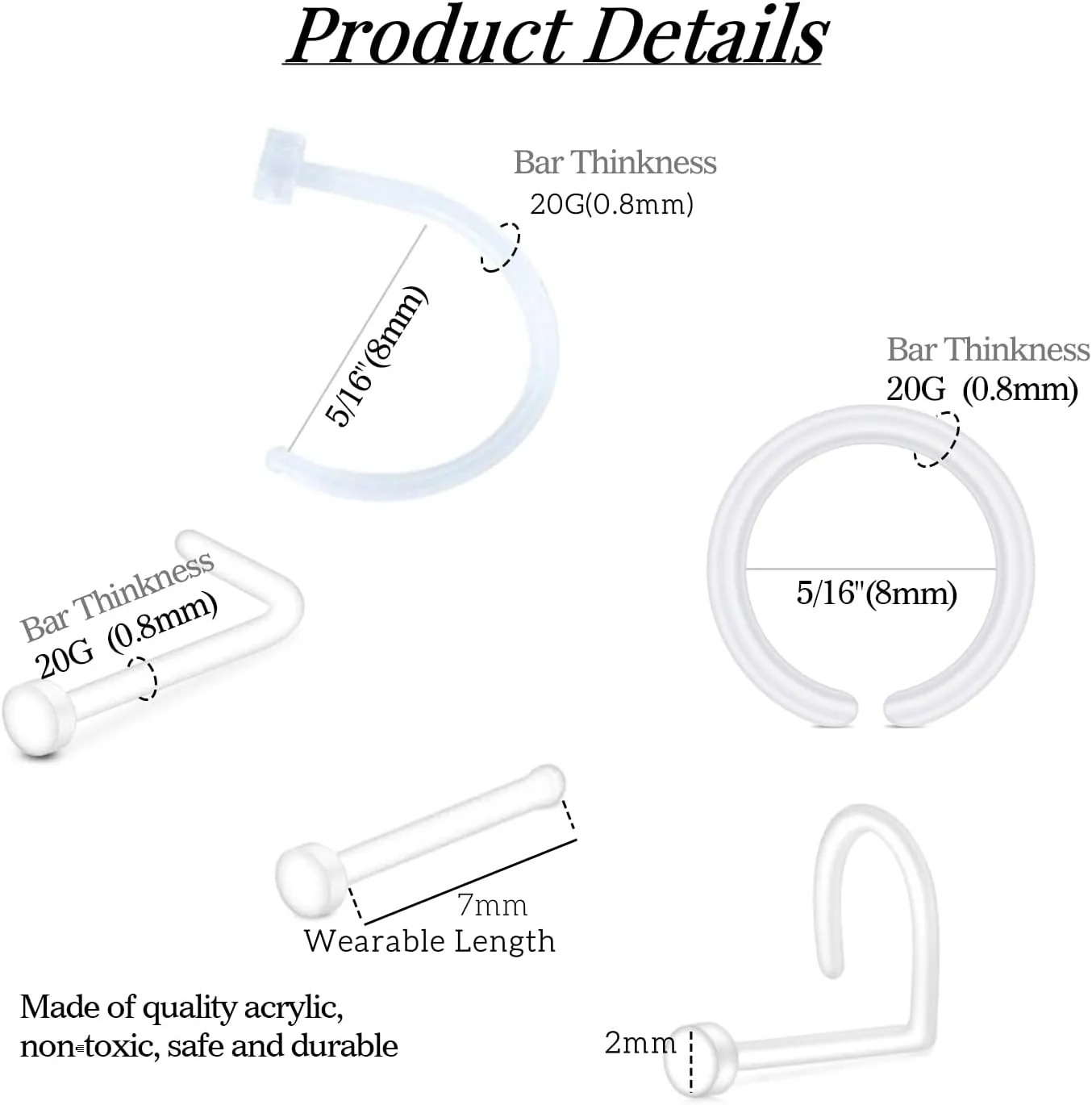 FECTAS 20-38PCS Clear Piercing Jewelry Bioflex Plastic Earrings Nose Rings Studs Septum Belly Cartilage Helix Industrial Nipple Tongue Lip Labret Eyebrow Piercing Retainers for Surgery Work Sports