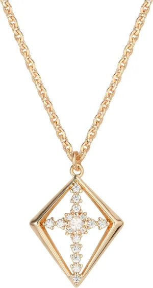 Fettero Trendy Pendant Necklace for Women Dainty Necklace 14k Gold Plated Rhombus CZ Cross Pendant Gold Necklace Minimalist Choker Faith Necklace Jewelry