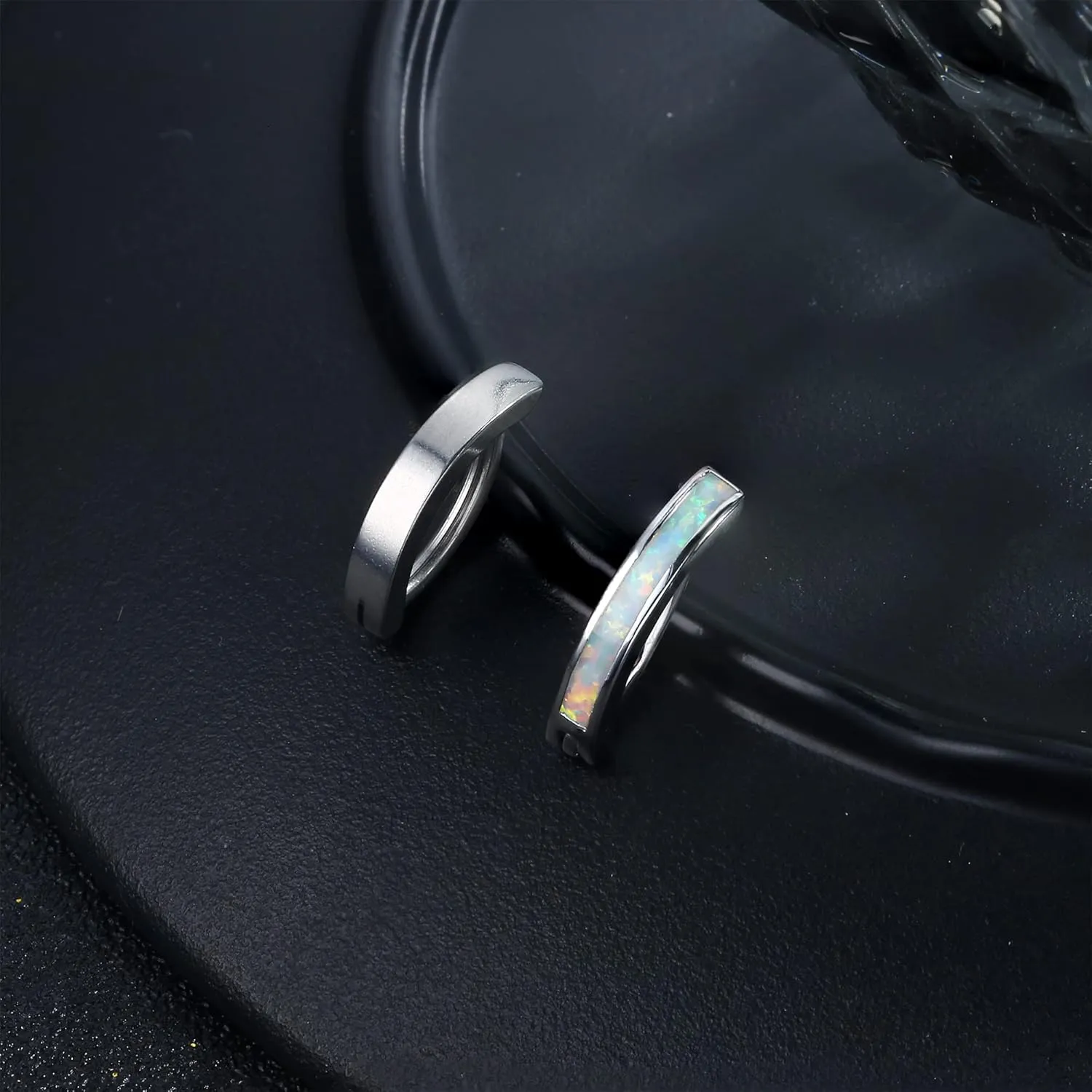 FIASASO 2Pcs 14G Clicker Belly Button Ring for Women Surgical Steel CZ Opal Belly Ring Simple Reverse Navel Rings Body Jewelry
