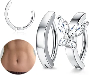 FIASASO 2Pcs 14G Dangle Clicker Belly Button Ring for Women Surgical Steel CZ Opal Belly Ring Simple Reverse Navel Rings Body Jewelry