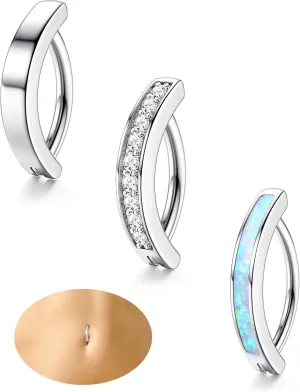 FIASASO 3Pcs 14G Belly Button Ring for Women 316L Surgical Steel CZ Opal Belly Ring Simple Reverse Navel Rings Body Jewelry