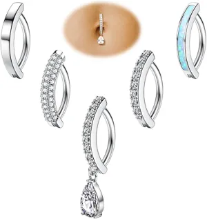 Fiasaso 5Pcs Belly Button Ring for Women 14G Short Opal Navel Rings Silver Gold Clicker Piercing Pack Simple Dangle Cute CZ Small Hypoallergenic Reverse Piercings Jewelry