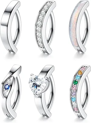 FIASASO 6Pcs 14G Belly Button Ring for Women 316L Surgical Steel CZ Opal Belly Rings Simple Reverse Navel Rings Body Jewelry Clicker Belly Button Ring
