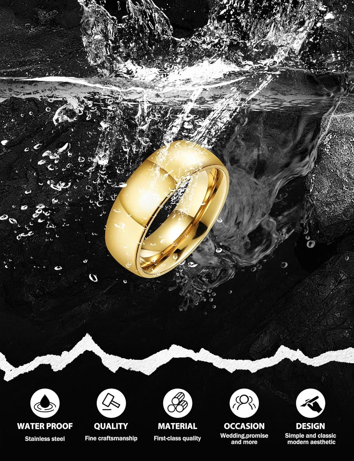 FIASASO 9Pcs Wedding Band Set - Stainless Steel Rings for Men, 8MM Width, Silver, Black, Gold, Size 6-14