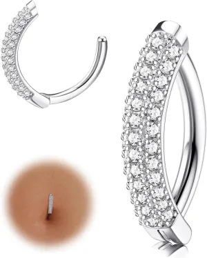 FIASASO Clicker Belly Button Ring for Women Hypoallergenic 14G Surgical Steel Belly Rings Simple Hoop Belly Button Piercing Reverse Navel Ring Piercing Jewelry