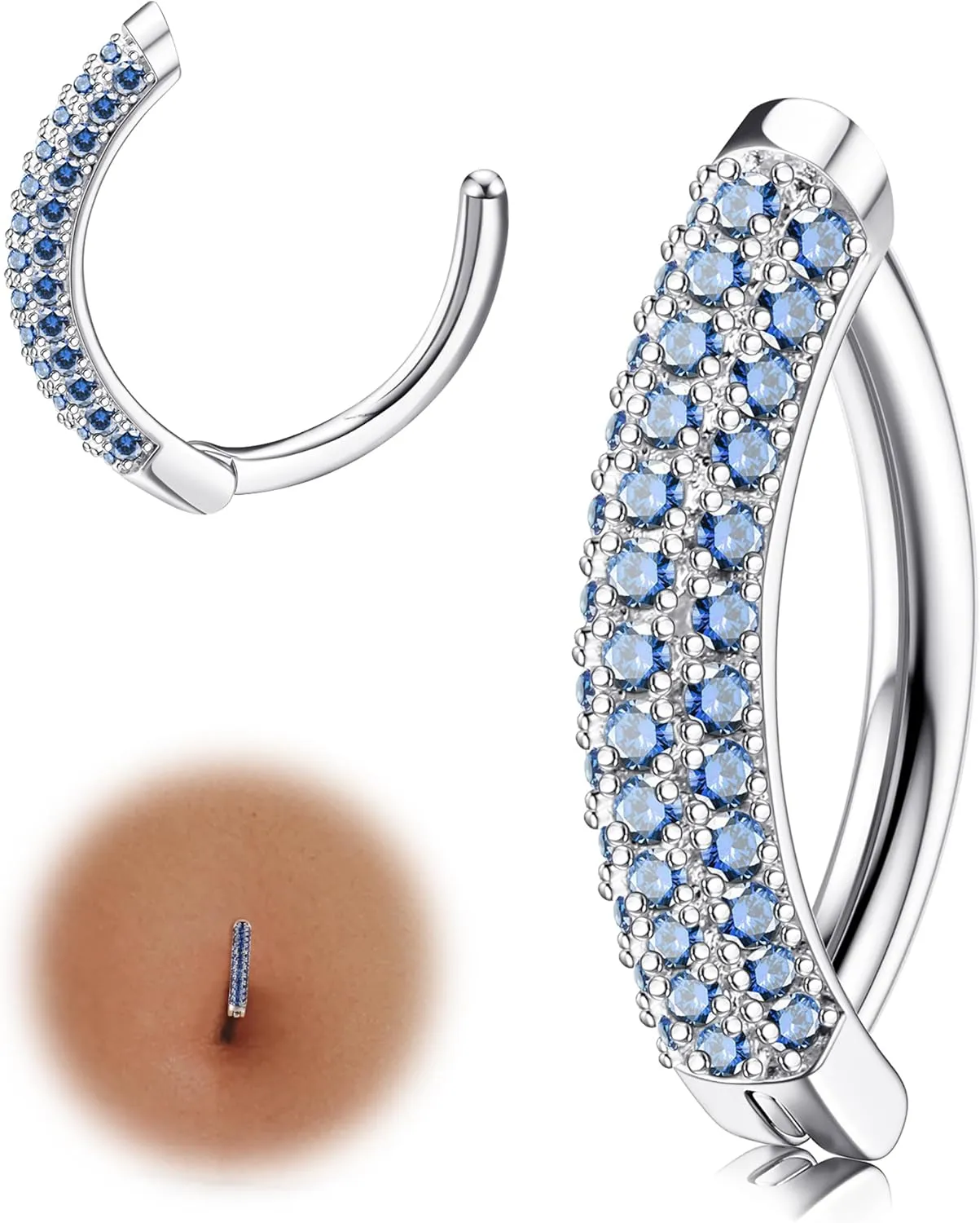 FIASASO Clicker Belly Button Ring for Women Hypoallergenic 14G Surgical Steel Belly Rings Simple Hoop Belly Button Piercing Reverse Navel Ring Piercing Jewelry