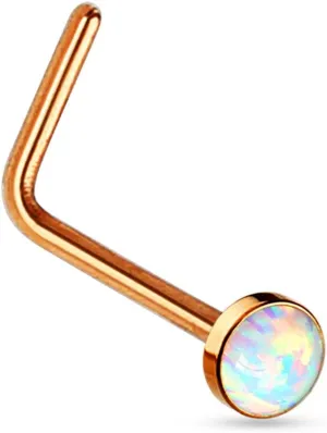 FIFTH CUE 20G Synthetic Opal Set Flat Top PVD Over 316L Surgical Steel L bend Stud Nose Rings
