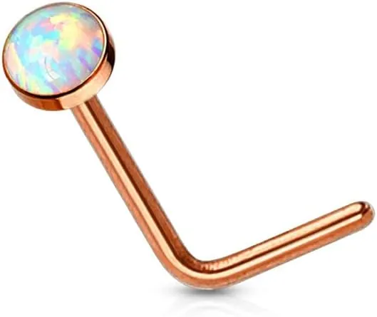 FIFTH CUE 20G Synthetic Opal Set Flat Top PVD Over 316L Surgical Steel L bend Stud Nose Rings