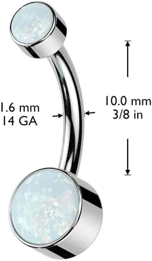 FIFTH CUE Implant Grade Solid Pure Titanium Internally Threaded Round Bezel Set Double Opal Navel Belly Ring