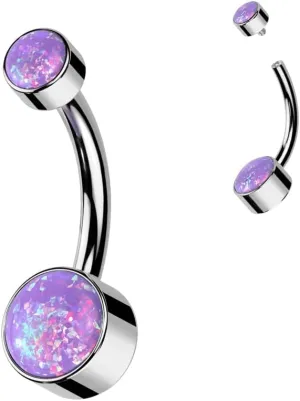 FIFTH CUE Implant Grade Solid Pure Titanium Internally Threaded Round Bezel Set Double Opal Navel Belly Ring