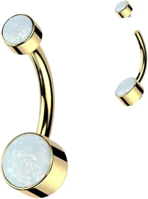 FIFTH CUE Implant Grade Solid Pure Titanium Internally Threaded Round Bezel Set Double Opal Navel Belly Ring