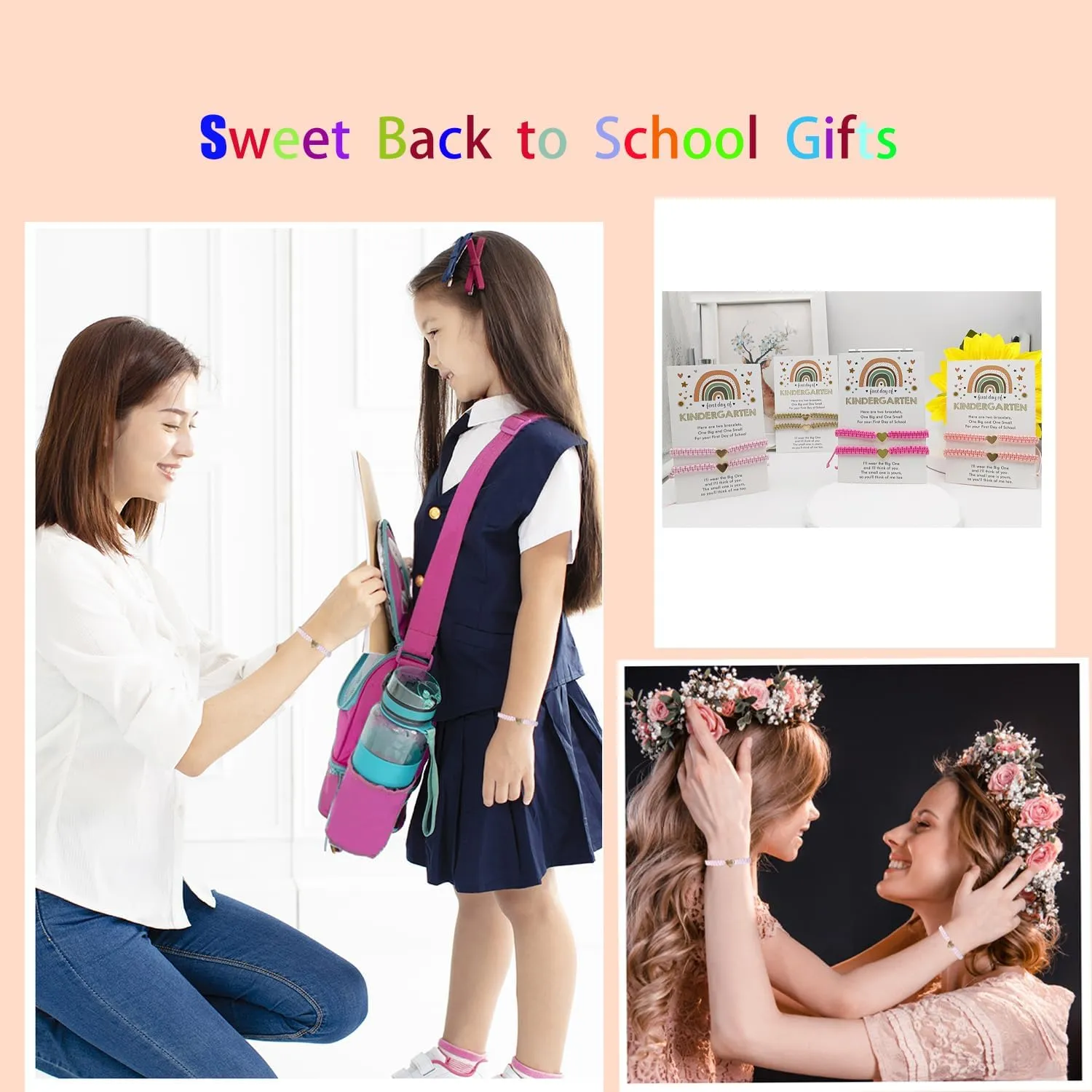 First Day of Kindergarten Bracelets,First Day of School Bracelets for Mom and Daughter,Back to School Bracelet Pre-K Matching Heart Wish Adjustable Bracelet