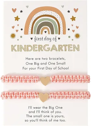 First Day of Kindergarten Bracelets,First Day of School Bracelets for Mom and Daughter,Back to School Bracelet Pre-K Matching Heart Wish Adjustable Bracelet