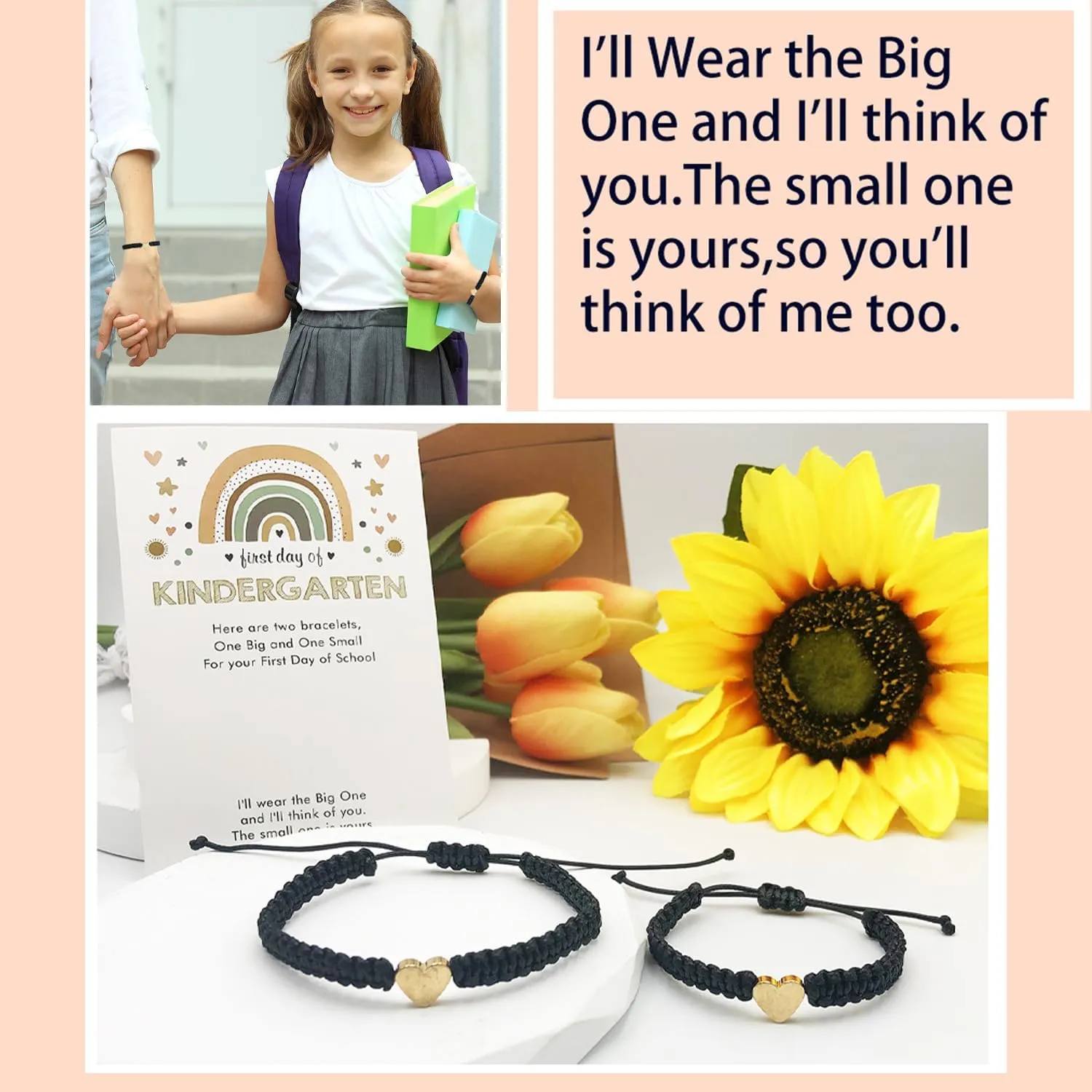 First Day of Kindergarten Bracelets,First Day of School Bracelets for Mom and Daughter,Back to School Bracelet Pre-K Matching Heart Wish Adjustable Bracelet