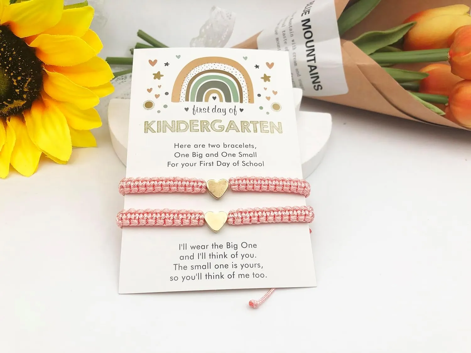 First Day of Kindergarten Bracelets,First Day of School Bracelets for Mom and Daughter,Back to School Bracelet Pre-K Matching Heart Wish Adjustable Bracelet