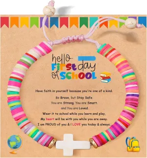 First Day of School Gift Kindergarten Prek Bracelet Mommy and Me Bracelets Back to School Gifts Adjustable Cross Bracelets for Kids Girls Boys Jewelry Gift