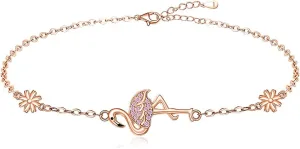 Flamingo Ankle Bracelets for Women Sterling Silver Flamingo Anklet Cute Animal Rose Gold Pink Bird Beach Boho Summer Anklets Foot Flamingos Jewelry Gifts