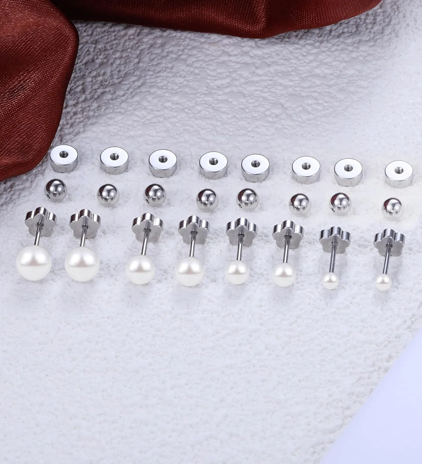 Flat Back Pearl Stud Earrings for Women Girls Stainless Steel Small Pearl Cartilage Earrings Hypoallergenic Pearl Screw Back Earrings for Sensitive Skin Helix Piercing Jewelry (5mm, Silver)
