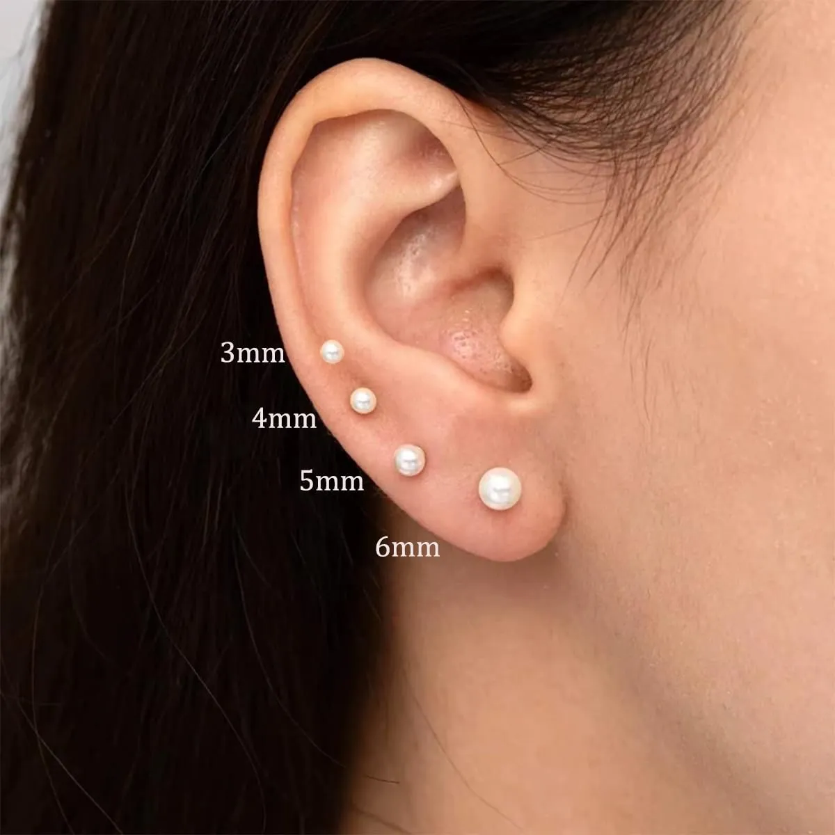 Flat Back Pearl Stud Earrings for Women Girls Stainless Steel Small Pearl Cartilage Earrings Hypoallergenic Pearl Screw Back Earrings for Sensitive Skin Helix Piercing Jewelry (5mm, Silver)