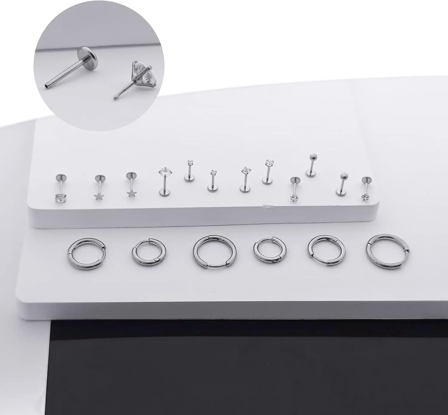 FlatBack Stud Earrings Cartilage Earrings for Women Men Hypoallergenic Threadless Flat Back Earring Surgical Steel Earring Tragus Helix Labret Lip Medusa Conch Body Piercing Jewelry